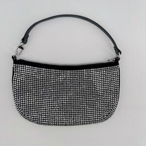 H&M Women’s Black Rhinestone Embellished Faux Leather Clutch Handbag